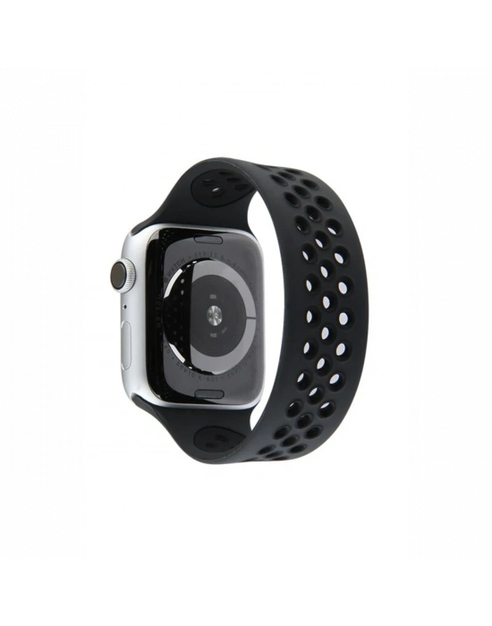 Newface Apple Watch 42mm Ayarlı Delikli Silikon Kordon - Siyah-Siyah