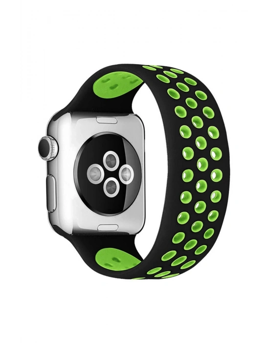 Newface Apple Watch 42mm Ayarlı Delikli Silikon Kordon - Siyah-Yeşil