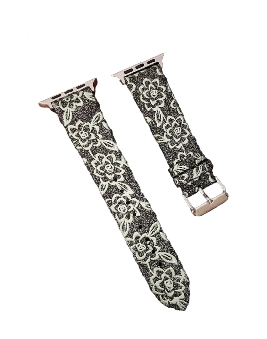 Newface Apple Watch 42mm Creeper Desenli Kordon - Siyah