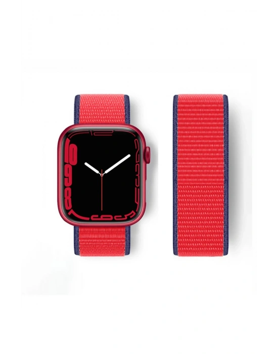 Newface Apple Watch 42mm Hasırlı Cırtcırtlı Kordon - Kırmızı