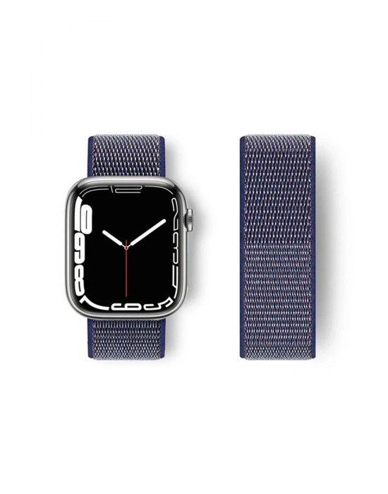 Newface Apple Watch 42mm Hasırlı Cırtcırtlı Kordon - Lacivert