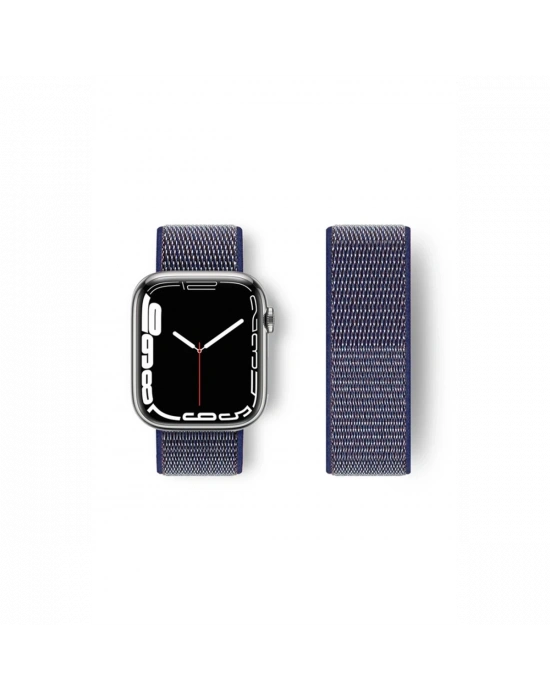 Newface Apple Watch 42mm Hasırlı Cırtcırtlı Kordon - Lacivert