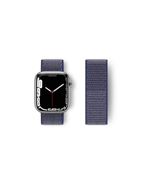 Newface Apple Watch 42mm Hasırlı Cırtcırtlı Kordon - Lacivert