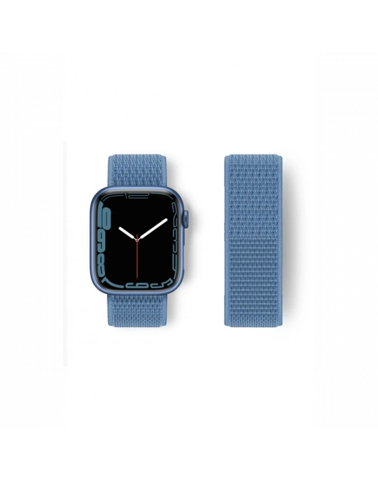 Newface Apple Watch 42mm Hasırlı Cırtcırtlı Kordon - Mavi