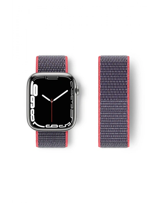 Newface Apple Watch 42mm Hasırlı Cırtcırtlı Kordon - Pembe