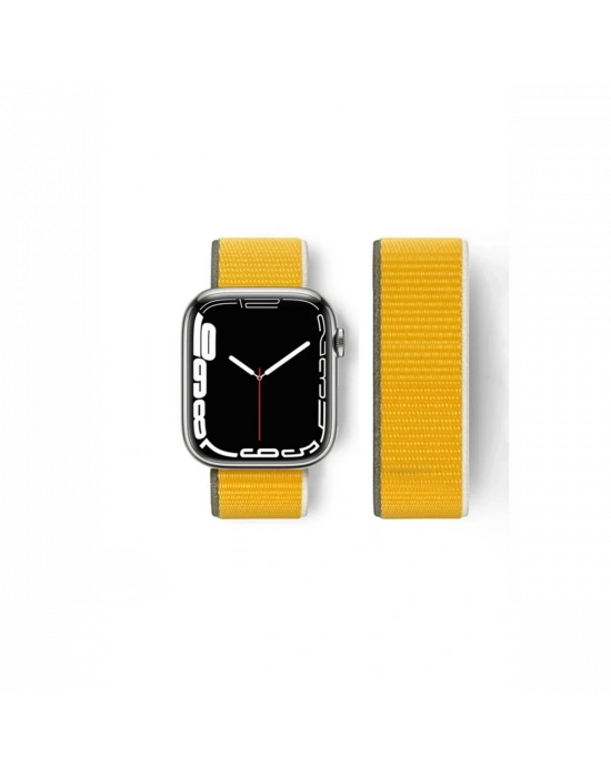 Newface Apple Watch 42mm Hasırlı Cırtcırtlı Kordon - Sarı