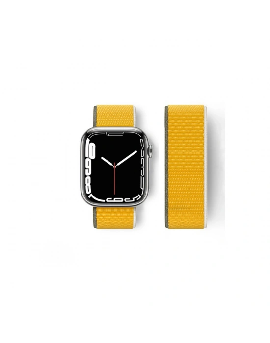 Newface Apple Watch 42mm Hasırlı Cırtcırtlı Kordon - Sarı