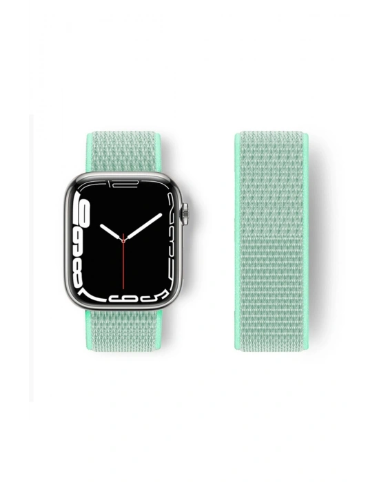 Newface Apple Watch 42mm Hasırlı Cırtcırtlı Kordon - Turkuaz