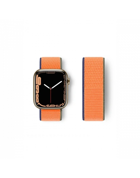 Newface Apple Watch 42mm Hasırlı Cırtcırtlı Kordon - Turuncu