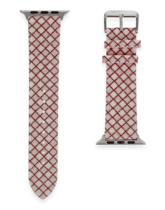 Newface Apple Watch 42mm Karo Motif Kordon - Pembe