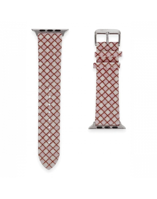 Newface Apple Watch 42mm Karo Motif Kordon - Pembe