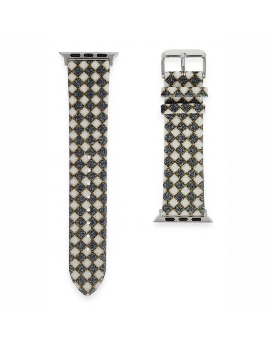 Newface Apple Watch 42mm Karo Motif Kordon - Siyah