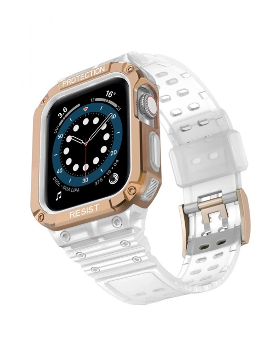 Newface Apple Watch 42mm KR401 Silikon Kordon - Beyaz-Rose