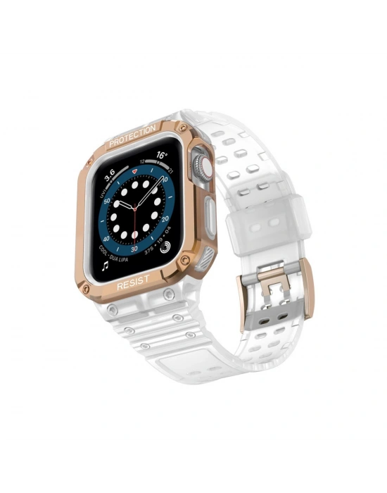 Newface Apple Watch 42mm KR401 Silikon Kordon - Beyaz-Rose