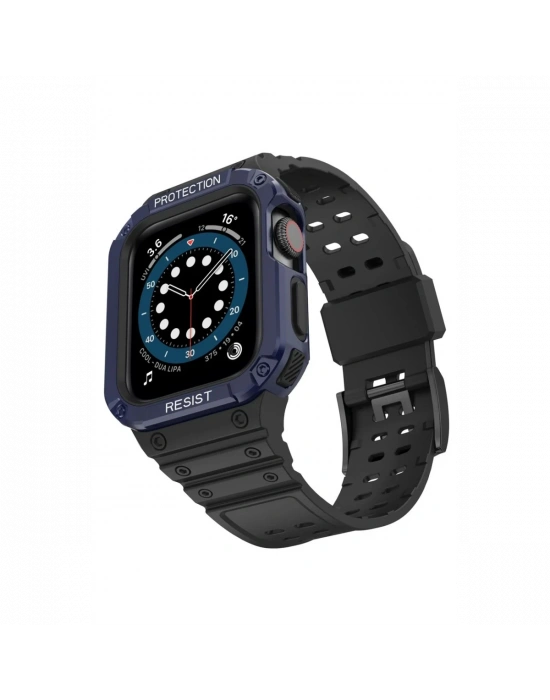 Newface Apple Watch 42mm KR401 Silikon Kordon - Siyah-Mavi