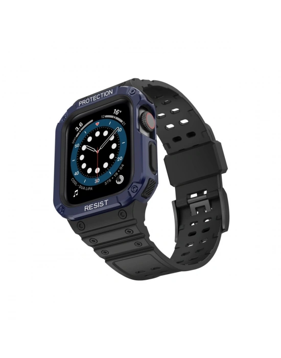 Newface Apple Watch 42mm KR401 Silikon Kordon - Siyah-Mavi