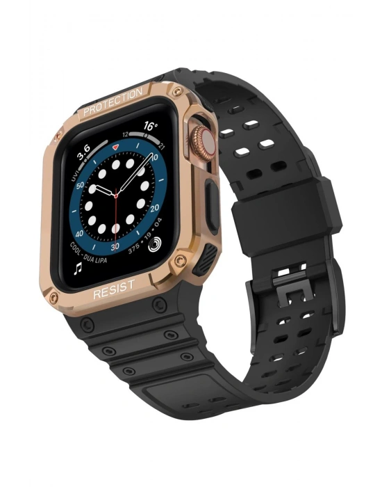 Newface Apple Watch 42mm KR401 Silikon Kordon - Siyah-Rose