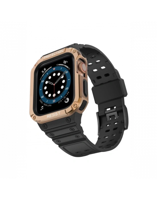 Newface Apple Watch 42mm KR401 Silikon Kordon - Siyah-Rose