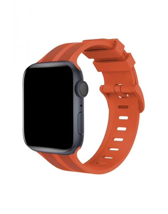 Newface Apple Watch 42mm KR408 Çizgili Silikon Kordon - Turuncu
