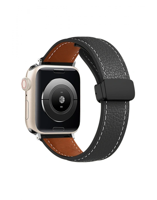 Newface Apple Watch 42mm KR414 Daks Deri Kordon - Siyah