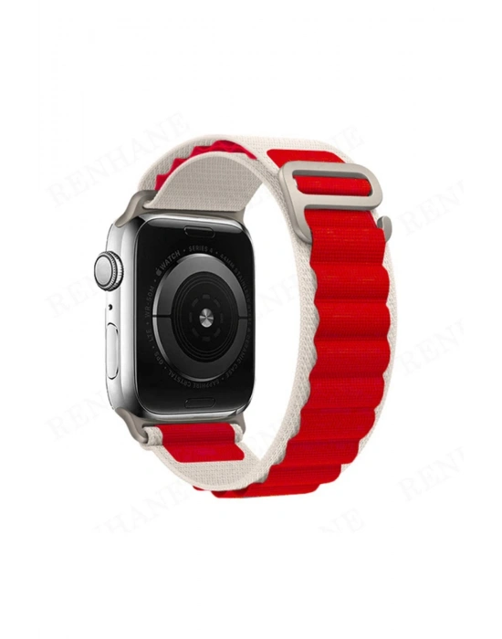 Newface Apple Watch 42mm Mountain Kordon - Beyaz-Kırmızı