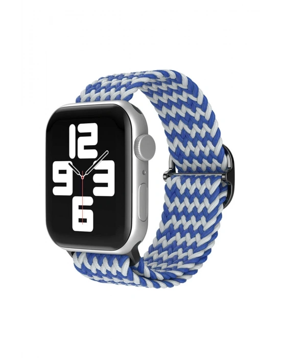 Newface Apple Watch 42mm Star Kordon - Zigzag Beyaz-Mavi