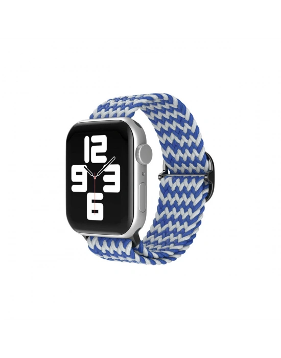 Newface Apple Watch 42mm Star Kordon - Zigzag Beyaz-Mavi