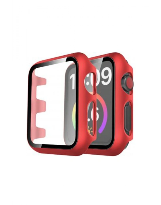 Newface Apple Watch 44mm Camlı Kasa Ekran Koruyucu - Kırmızı