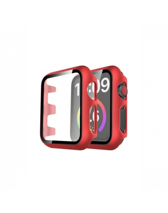 Newface Apple Watch 44mm Camlı Kasa Ekran Koruyucu - Kırmızı