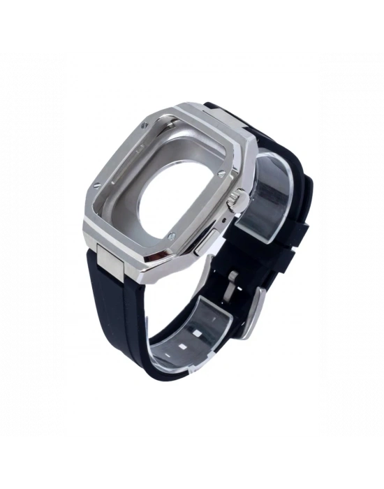 Newface Apple Watch 44mm KR402 Metal Kasa Silikon Kordon - Gümüş