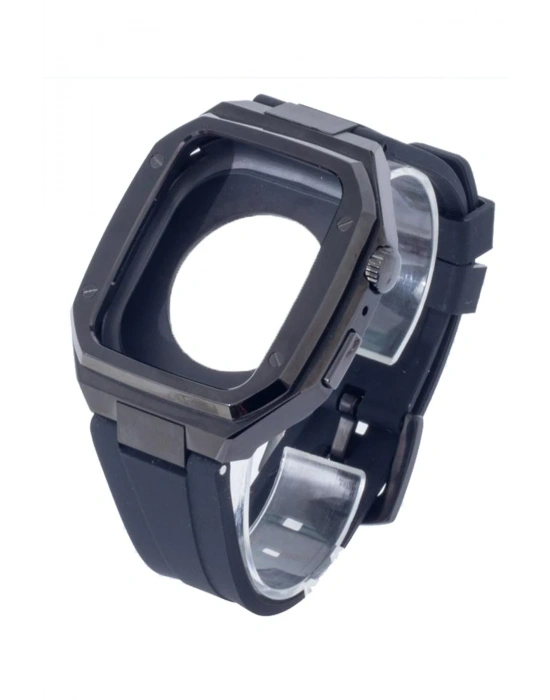 Newface Apple Watch 44mm KR402 Metal Kasa Silikon Kordon - Siyah