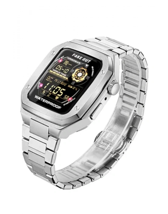 Newface Apple Watch 44mm Metal Petek Kasalı Kordon - Siyah