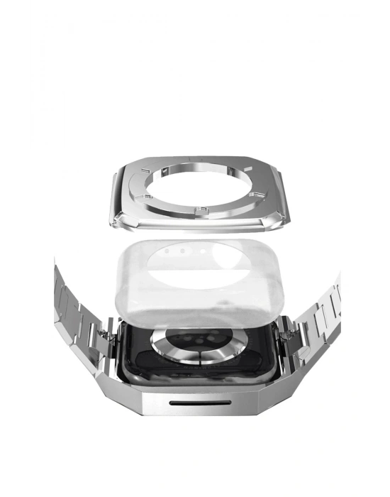 Newface Apple Watch 44mm Metal Petek Kasalı Kordon - Siyah