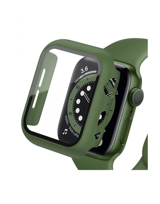 Newface Apple Watch 45mm Camlı Kasa Ekran Koruyucu - Koyu Yeşil