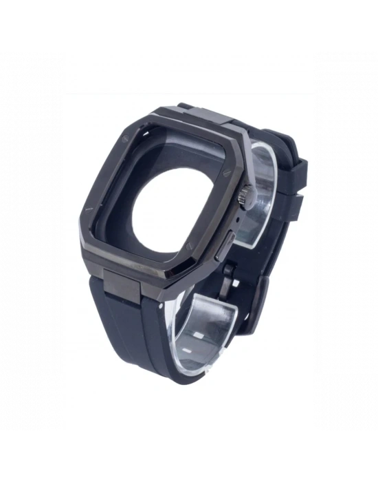 Newface Apple Watch 45mm KR402 Metal Kasa Silikon Kordon - Siyah