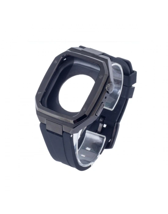 Newface Apple Watch 45mm KR402 Metal Kasa Silikon Kordon - Siyah