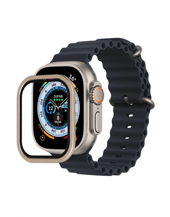Newface Apple Watch Ultra 49mm Alüminyum Kasa Cam Ekran Koruyucu - Gold