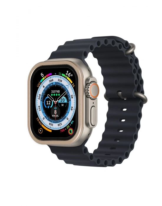 Newface Apple Watch Ultra 49mm Alüminyum Kasa Cam Ekran Koruyucu - Gold