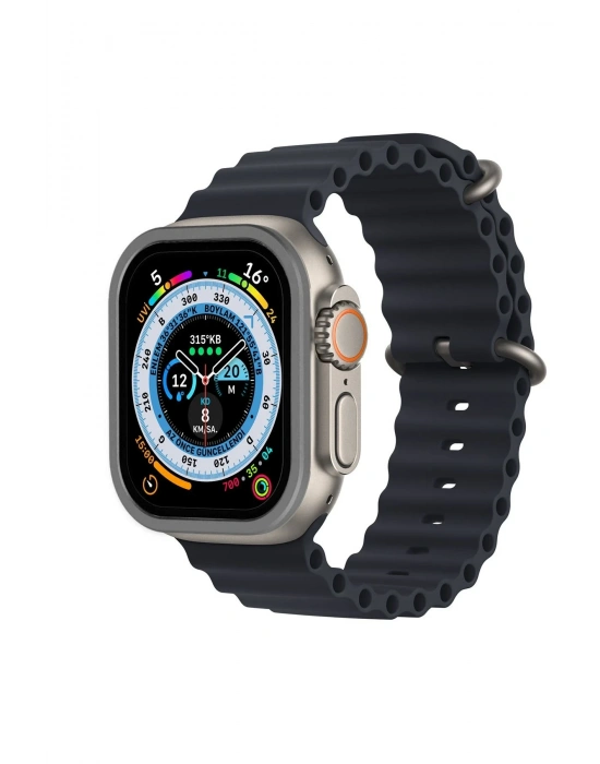 Newface Apple Watch Ultra 49mm Alüminyum Kasa Cam Ekran Koruyucu - Gri
