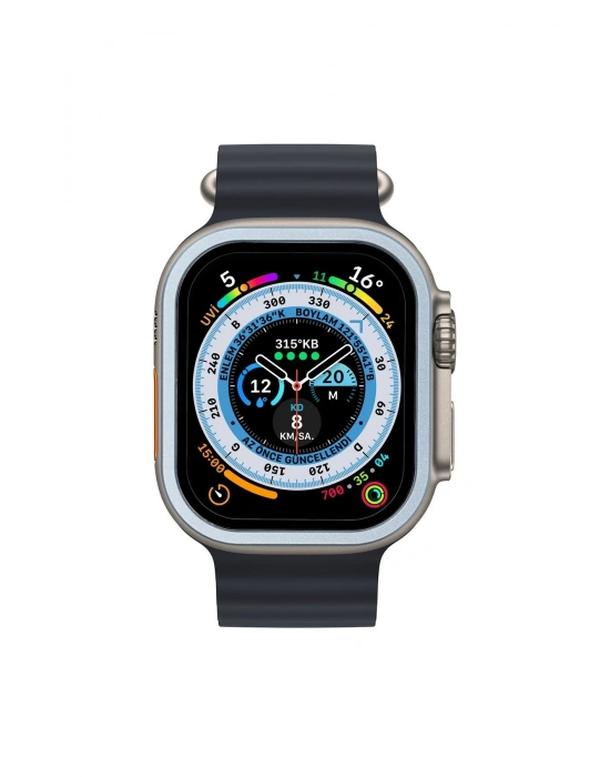 Newface Apple Watch Ultra 49mm Alüminyum Kasa Cam Ekran Koruyucu - Mavi