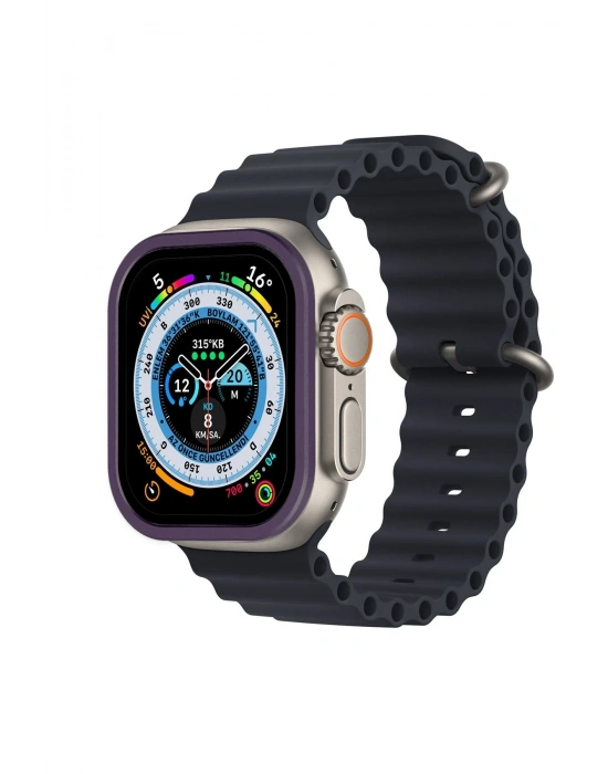 Newface Apple Watch Ultra 49mm Alüminyum Kasa Cam Ekran Koruyucu - Mor