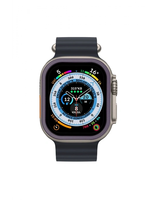 Newface Apple Watch Ultra 49mm Alüminyum Kasa Cam Ekran Koruyucu - Mor