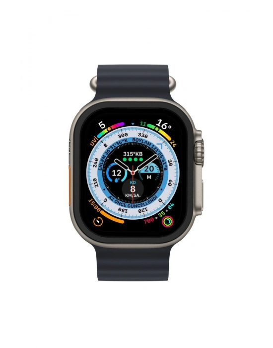 Newface Apple Watch Ultra 49mm Alüminyum Kasa Cam Ekran Koruyucu - Siyah