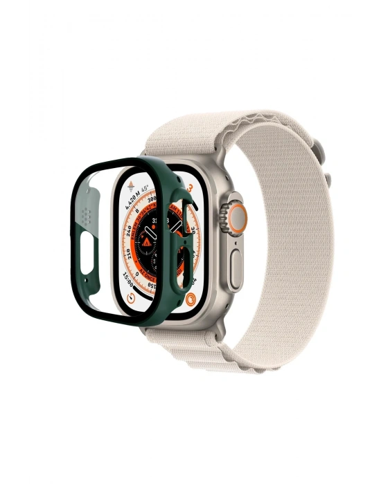 Newface Apple Watch Ultra 49mm Desert Camlı Kasa Ekran Koruyucu - Koyu Yeşil