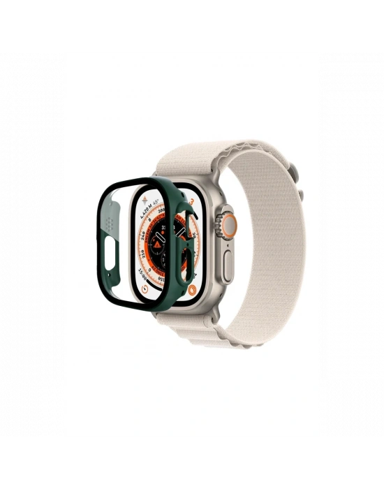 Newface Apple Watch Ultra 49mm Desert Camlı Kasa Ekran Koruyucu - Koyu Yeşil