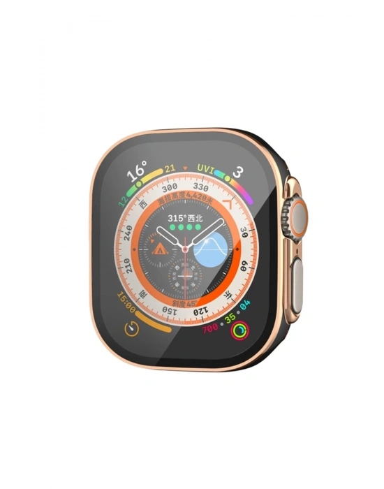 Newface Apple Watch Ultra 49mm Legend Camlı Kasa Ekran Koruyucu - Siyah-Gold