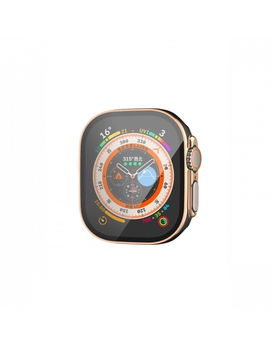 Newface Apple Watch Ultra 49mm Legend Camlı Kasa Ekran Koruyucu - Siyah-Gold