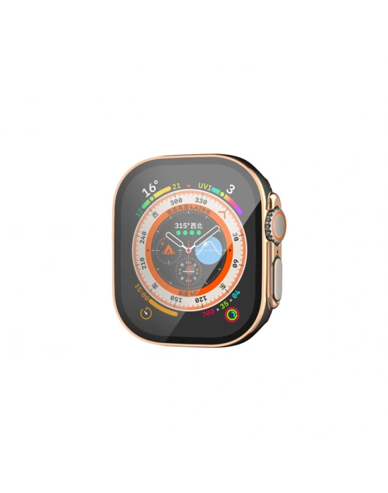 Newface Apple Watch Ultra 49mm Legend Camlı Kasa Ekran Koruyucu - Siyah-Gold