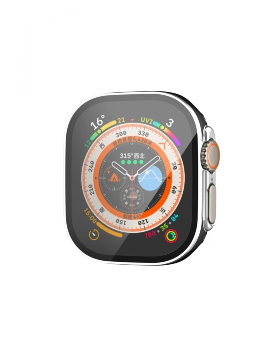 Newface Apple Watch Ultra 49mm Legend Camlı Kasa Ekran Koruyucu - Siyah-Gümüş