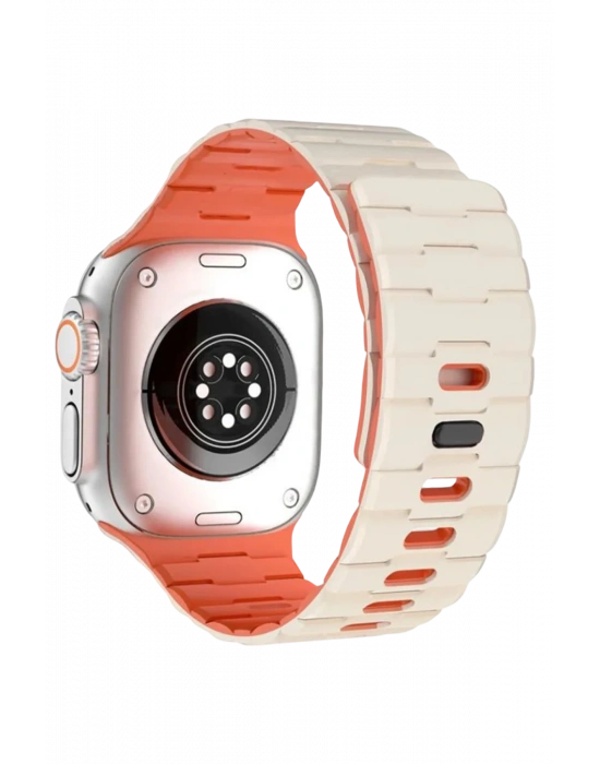 Newface Apple Watch Ultra 49mm Wowen Kordon - Beyaz-Turuncu